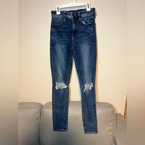 American Eagle Outfitters Dark Blue Ripped Skinny Jeans